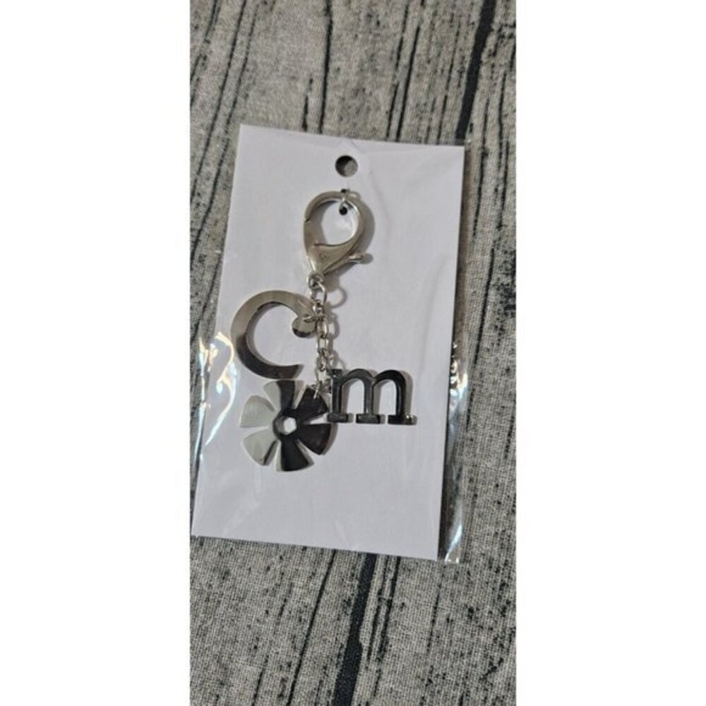 Initial CM or MC Silver‎ Keychain Add On Clip Silver Flower
